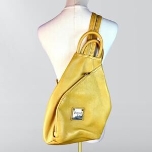 Valentina Italia Genuine Leather Yellow Sling Bag Convertible Backpack Bag
